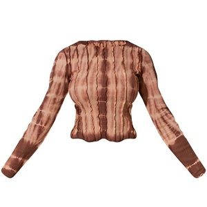 NWOT PrettyLittleThing Brown Tie Dye Contrast Seam Long Sleeve Top Small